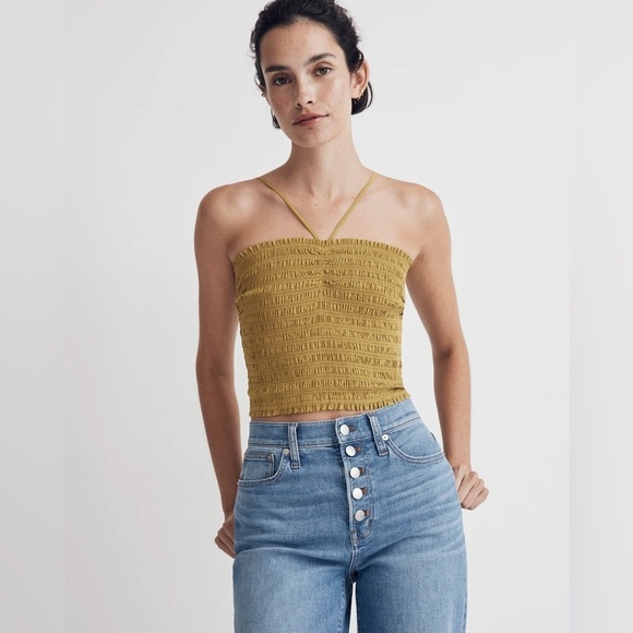 Madewell Smocked Halter Crop Top Size XXL | Citrus Lime 90s Inspired - Picture 7 of 10